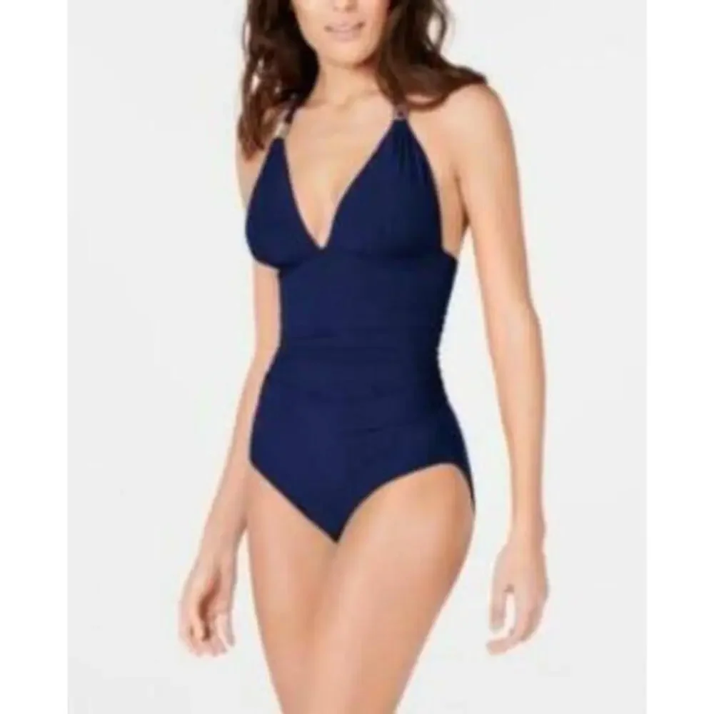 Calvin Klein Women's Halter One Piece Swimsuit Navy 8